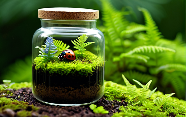 곤충 테라리움 만들기 - Lush Insect Terrarium**
A vibrant, miniature ecosystem inside a glass jar. Lush green moss covers t...