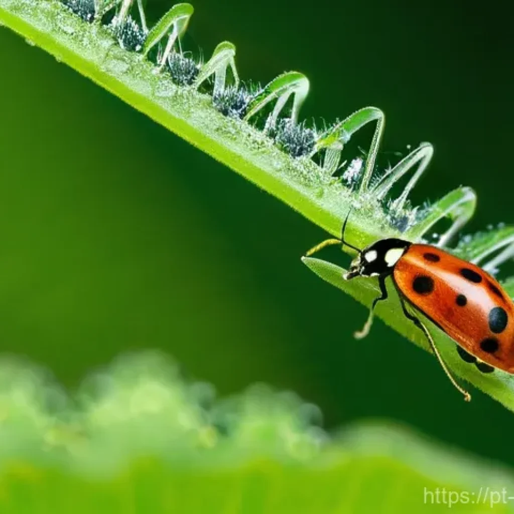 곤충이 식물에 미치는 영향 - **A Close-Up of Natural Pest Control in a Thriving Garden:**
    A vibrant, detailed close-up of a h...