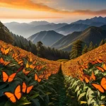 Home 20 곤충의 이동 패턴 연구 - **Prompt:** "A breathtaking wide-shot of thousands of Monarch butterflies, their wings a vibrant ora...