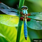 곤충의 비행 메커니즘 연구 - A highly detailed close-up of a dragonfly in mid-flight over a lush Brazilian garden, showcasing the...