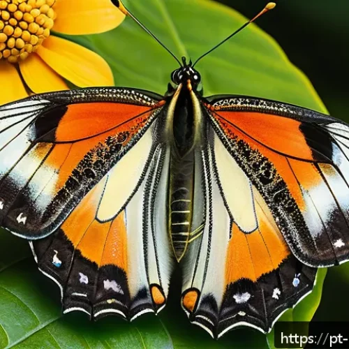 곤충 성장 단계 - A detailed close-up illustration of a butterfly’s complete metamorphosis cycle in a natural forest s...