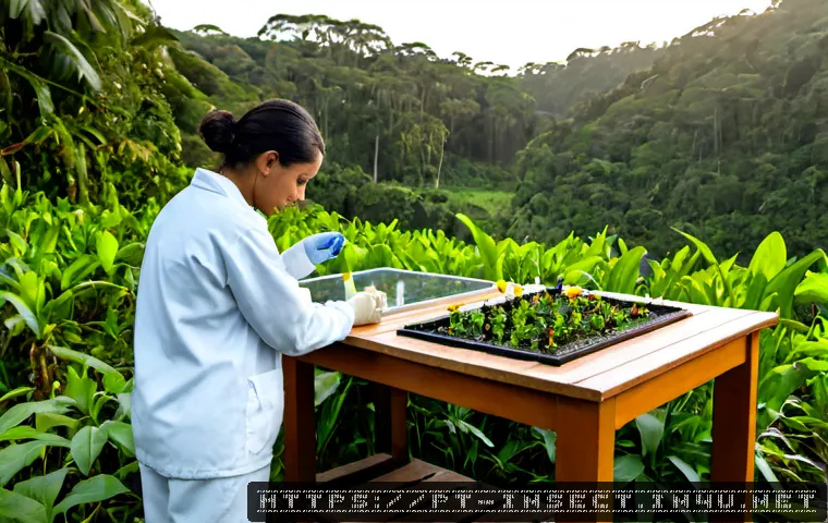 Home 30 곤충과 인간의 공생 연구 - Photorealistic environmental research scene in a Brazilian Atlantic Forest field station, a diverse ...