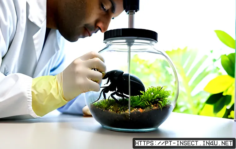 Home 13 곤충을 활용한 생체 에너지 기술 - Photorealistic clean biotechnology laboratory in Brazil, a researcher in protective gloves carefully...